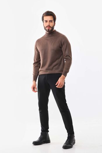 Günay Men's Half Turtleneck Wool Sweater 6000 A. Brown