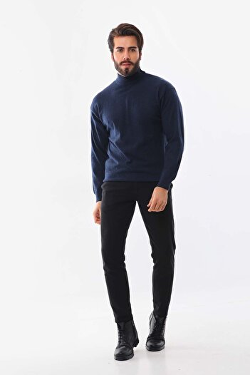Günay Men's Half Turtleneck Wool Sweater 9001 Indigo