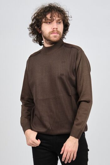 Pelikan Men's Patterned Half Fisherman Wool Sweater 1578717 Brown