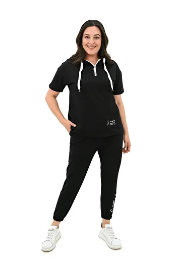 Koza Butik Set de trening pentru femei cu glugă de mărime mare - 3759-23