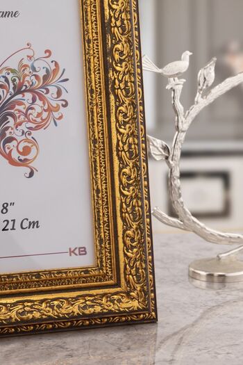 Seniste Paris Glass Picture Frame Single Gold Antique with Adjustable Legs - Can Be Hanged on the Wall 15x21 Cm