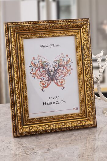 Seniste Paris Glass Picture Frame Single Gold Antique with Adjustable Legs - Can Be Hanged on the Wall 15x21 Cm