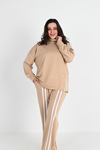 Koza Butik Set de trening pentru damă cu gât țesut de mărime mare 8070-24