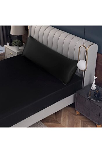 EVYA Silk Textured Cotton Satin Long Pillowcase 50X135Cm Black Color Maternity Skin-Friendly Support Case