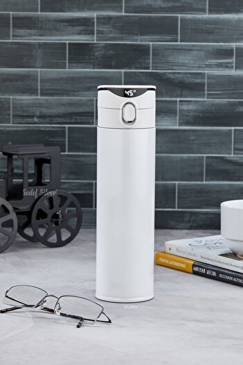 SEDEF SİLVER Graduated Smart Steel Small Thermos - Water Bottle with Digital LED Indicator