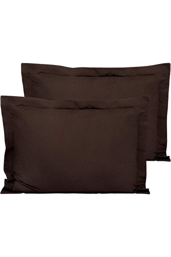 EVYA Soft Textured Skin Friendly 100% Cotton Brown Flounce Edge Pillow Case 50X70 cm 2 Pieces Decorative