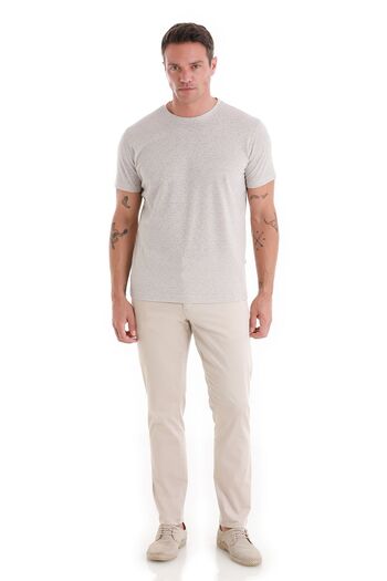 Hatemoğlu Jacquard Stone Color Linen T-Shirt - Regular Fit, Crew Neck