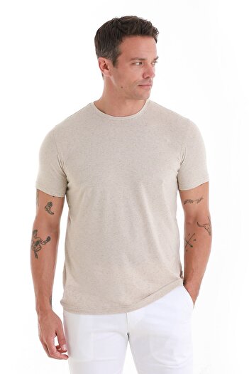 Hatemoğlu Λινό T-Shirt - Απλό λαιμόκοψη, κανονική εφαρμογή