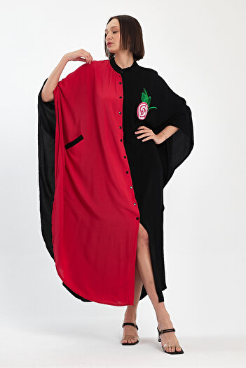 Denismoda Plus Size Embroidery Detailed Judge Collar Shirt Dress