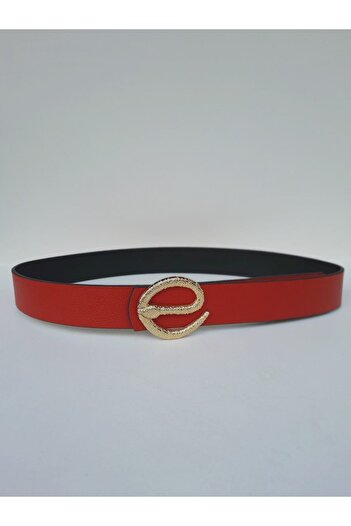 Kemerix Women's Red Belt Gold Buckle with Snake Buckle
