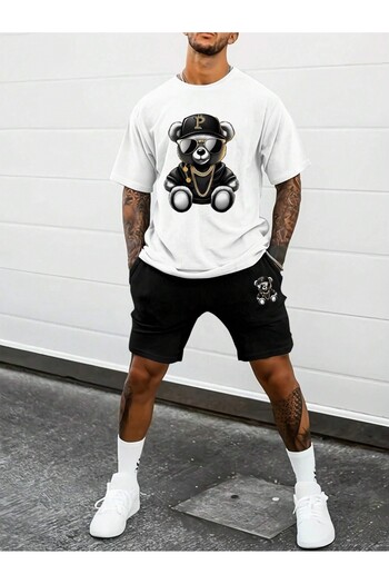Mella&Co Men's T-Shirt and Shorts Set - Printed, Crew Neck