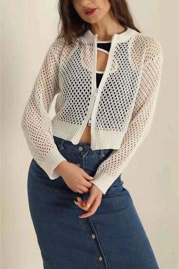 miratriko Summer Modern Trend Openwork Cardigan - Double Side Zipper, 100% Cotton