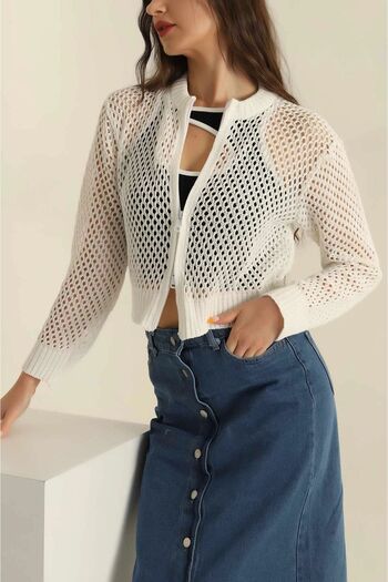 miratriko Summer Modern Trend Openwork Cardigan - Double Side Zipper, 100% Cotton