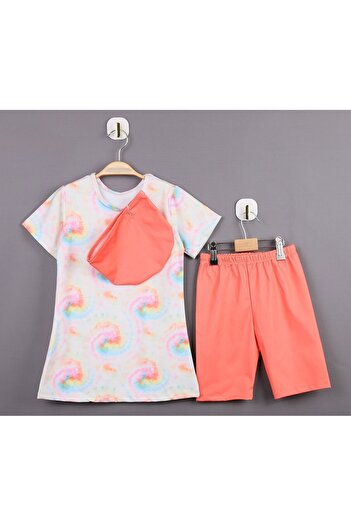 AyCaTa Patterned Bonneted Girl's Three-Piece Swimsuit Set