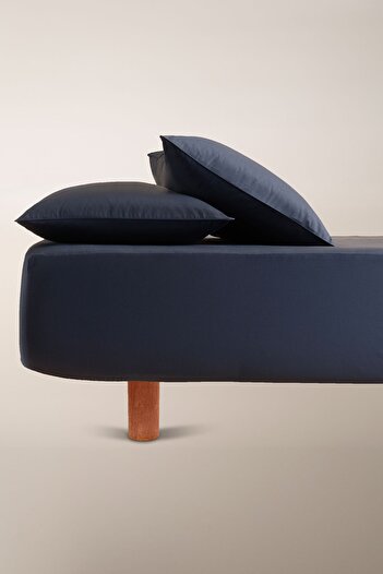 Penelope 100% Cotton Satin - Navy Blue Sheet Set 200X200 Cm, Elastic - Lia Series