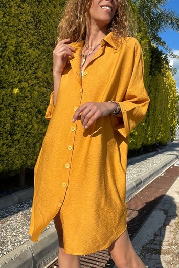 Güneşkızı Women's Camel Linen Look Three Quarter Sleeve Casual Shirt Dress BST700-3582