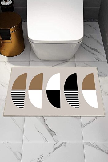 Else Halı Else Scandinavian Patterned Washable Non-Slip Base Decorative Modern Single Bath Mat Carpet Pstk-1