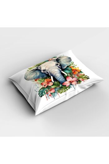Else Dekor Set cuvertură dublu din satin de bumbac - Elefanti colorați cu model și imprimat