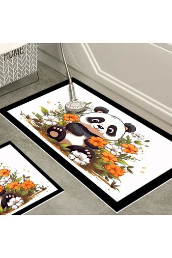 Else Dekor Else Floral Panda Patterned Washable Non-Slip Base 2-Piece Bathroom Rug