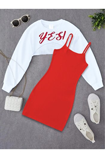 Machetta Yes Printed Dress and Crop Sweatshirt for Children - 2-Piece Combination