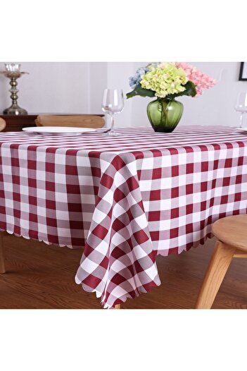 Else Dekor Else Claret Red Piti Square Checkerboard Patterned Carefree Stain-Proof Tablecloth Tablecloth Picnic Cloth