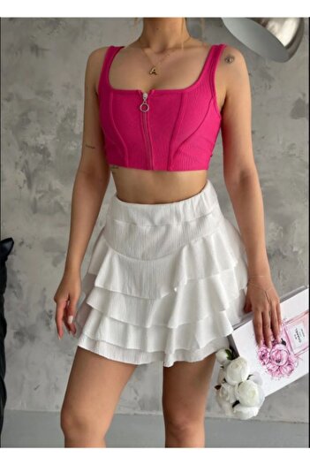 POLYMOOD Women's White Mykonos Ruffle Skirt