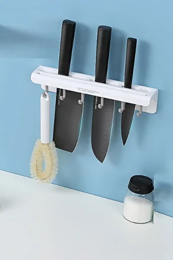 Else Dekor Else Wall Mounted Adhesive 6 Hooks Knife Hanger Rack Hanging Kitchen Organizer