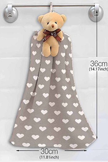 Else Dekor Gray White Patterned Heart Teddy Bear Bathroom Kitchen Hand Towel 30x35 cm