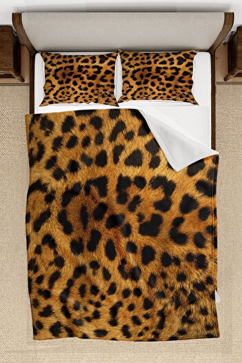Else Dekor Brown Black Leopard Patterned Bedspread Double Duvet Cover Set