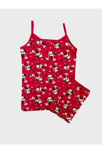 elmas kids Red Cotton Teddy Bear Patterned Girl's Athlete Boxer Set
