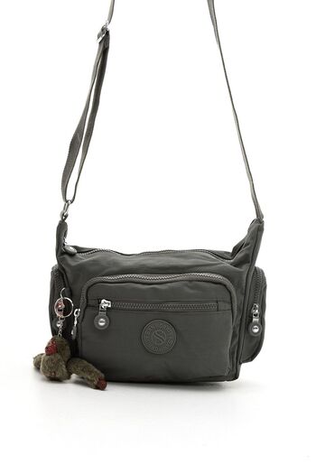 Sanmorris Dark Gray Colored Crinkle Fabric - Multi-Compartment Women's Shoulder Bag