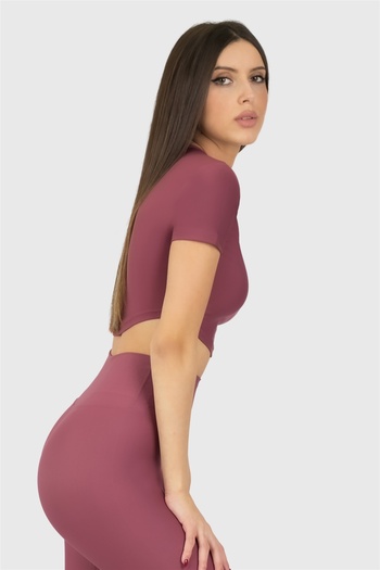Superstacy Short Sleeve Sports Dusty Rose Crop Top