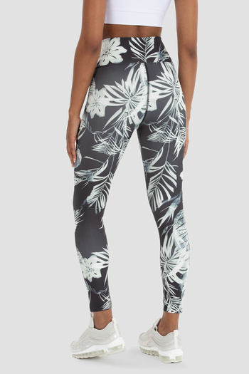 Superstacy Claude Leaf Patterned High Waist Black Sports Leggings