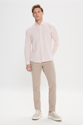 ALTINYILDIZ CLASSICS Orange Cotton Shirt - Comfortable Fit, Hidden Button Collar
