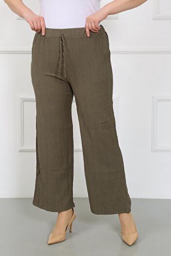 By Alba Collection Khaki Large Size Women's Trousers with Wrapped Waist Elastic