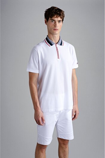 PAUL&SHARK Men's Cotton Polo Collar Button Closure Short Sleeve White Polo Collar T-shirt24411288-010