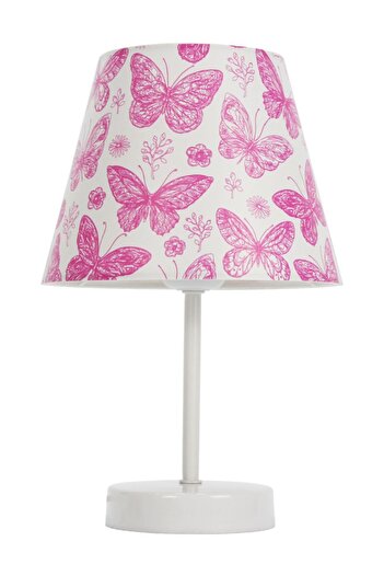 Vivido Abajur Girl's Room - Pink Butterfly Patterned, Lampshade Bedside Table Lighting