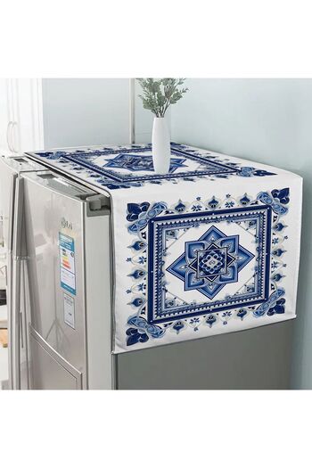 Else Dekor Husă decorativă Diffiriz și frigider cu model floral albastru și alb 60x140cm