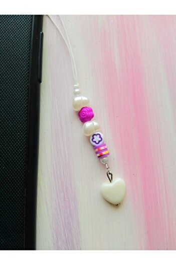 nasclaycollection Fimo Charm Phone Decoration White And Purple Mini