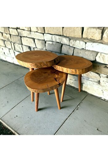 Shopkutuk Doğal kütük Zigon sehpa (Ahşap ayaklı)