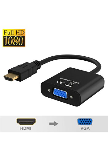 CONOCER Hdmi To Vga Çevirici Kablosu Hdmı Dönüştürücü Kablo (MİCRO USB GÜÇ VE AUX KABLOLU) Siyah