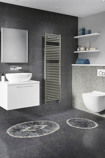 Alanur Home Alanur Zümra Πολυτελές Βαμβακερό Σετ Μπάνιου Οβάλ Σετ 2 τεμαχίων Αντίκα Γκρι
