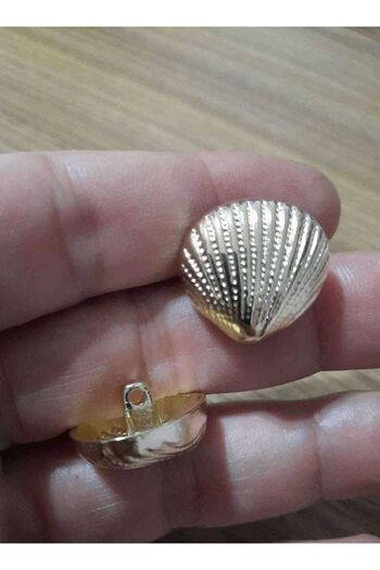 İMREN AKSESUAR Light Gold Hanging Seashell - 1 Cm Metal Button, 1 Pack 6 Pieces