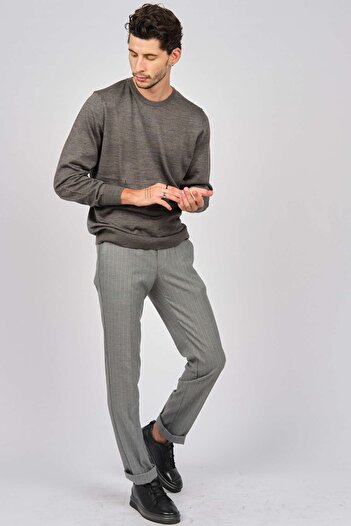 Desen Triko Men's Crew Neck Wool Sweater 0249603 Gray