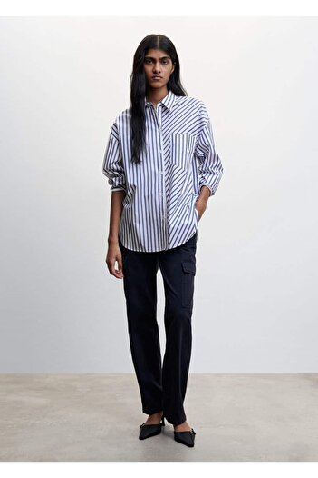 MANGO Woman Csíkos pamut oversize ing