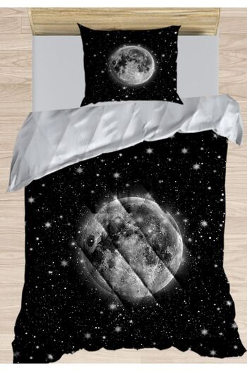 Else Dekor Black White Space Moon Stars 3D Patterned Single Microfiber Quilted Fluffy Quilt