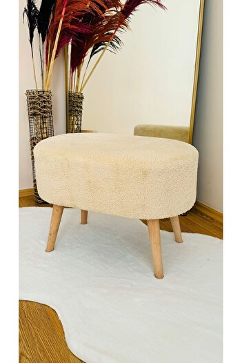 Bounteous Oval Model Ahşap Ayaklı Teddy Kumaş Dekoratif Puf Bench