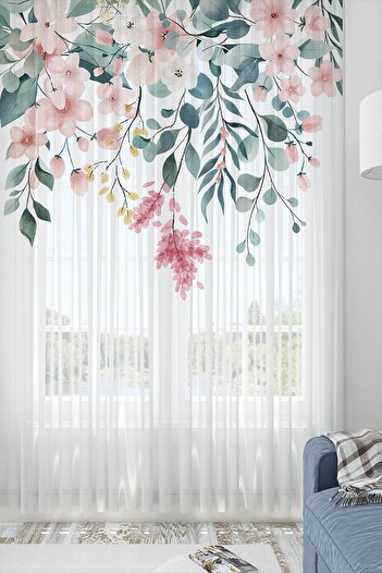 Else Halı Colorful Floral Pattern Printed Decorative Living Room Kitchen Tulle Curtain 140x260cm