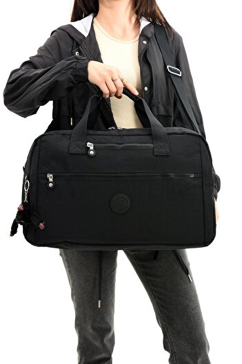Sanmorris Unisex Crinkle Black Crossbody Travel and Sports Bag - Water Resistant