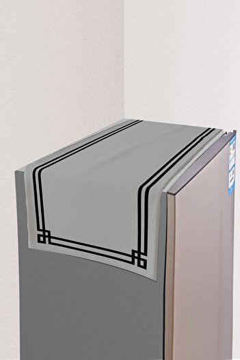 Else Dekor Gray Black Border Patterned Deep Freezer Fridge Cover 40x140cm